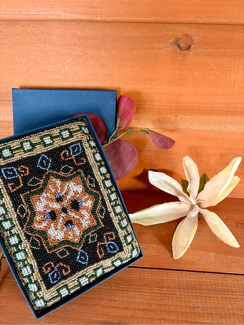 Vtg. Hand-Beaded Pouch Bag Jewelry or Tarot Accessory Pouch (Gift Box Included)